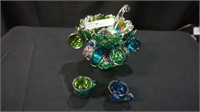 8PC CARNIVAL GLASS PUCH BOWL SET 4" TALL CHILD`S