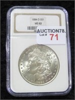 1884-O MORGAN SILVER DOLLAR NGS MS 63