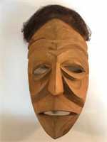 TRIBAL WOOD MASK WITH REAL HAIR 16x8"