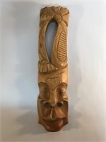 TALL WOOD CARVED TRIBAL MASK 16x4"