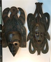 PAIR OF HUGE SCARY WOOD TRIBAL MASKS 23x12"