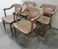 Set of 4 Antique Tiger Oak Senate Chairs
