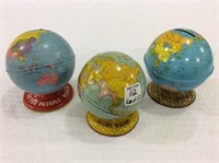 Lot of 3 Tin World Globe Banks
