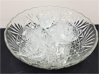LARGE VTG GLASS PUNCHBOWL AND CUPS