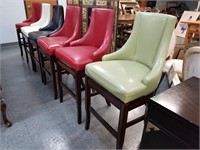 LOT OF 6 SWIVEL LEATHER OR VINYL TOP BARSTOOLS