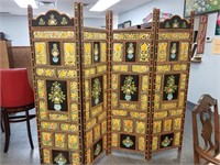 MAGNIFICENT HAND PAINTED WOOD ROOM DIVIDER SCREEN