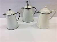 Lot of 3 White Porcelain Coffee Pots