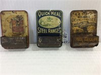 Lot of 3 Tin Adv. Wall Hanging Match Holders