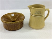 Lot of 2 Including Stoneware Spittoon & Adv.