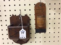 Lot of 2 Wall Hanging Wood Match Holders-