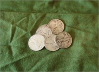 6 Walking Liberty Silver Half Dollars