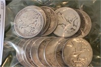 15 Silver Walking Liberty Half Dollars