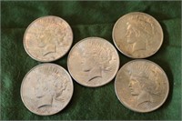 Five 1922 Silver Dollars