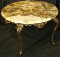 VINTAGE ITALIAN BRASS BASE MARBLE TOP SIDE TABLE