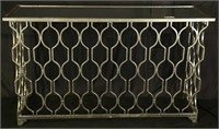 CONTEMPORARY SILVER GILT METAL GRILL CONSOLE TABLE