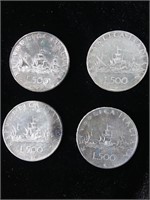 4 pièces de monnaie italienne, 500 Lires, en