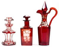 ASSORTED RUBY-STAINED COLOGNE BOTTLES, LOT OF