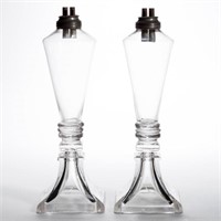 FREE BLOWN AND PRESSED WHALE OIL LAMPS, PAIR,
