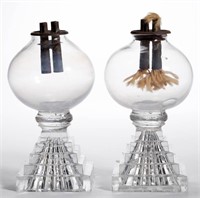 FREE BLOWN AND PRESSED WHALE OIL STAND LAMPS,