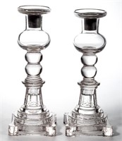 FREE-BLOWN AND PRESSED PAIR OF CANDLESTICKS,