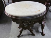 Valnut Victorian Oval Marble Top Table