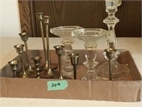 Vintage Glass & Brass Candle Holders