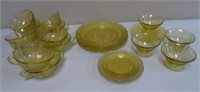 24 pieces of Amber Depression Glass