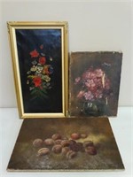 Lot of 3 Antique Oil on Canvas Paintings