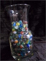 3/4 VASE FULL VINTAGE MARBLES AWESOME SHOOTERS