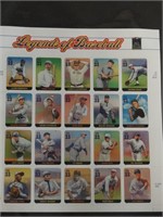 Sheet Of Legends of Baseball Postage Stamps