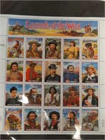 Sheet Of Legends of the West Postage Stamps