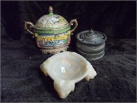 VINTAGE MARBLE ASHTRAY, ANTIQUE HAND PAINTED JAPAN