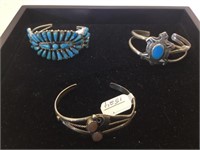 ASSORTMENT OF STERLING/TURQUOISE/MOP CUFFS