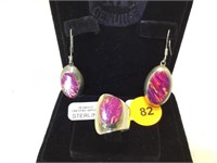STERLING EARRINGS  & RING WITH PINK CENTERS