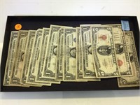 3 $5 RED SEALS & 10 $1 SILVER CERTIFICATES
