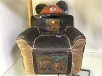 ANTIQUE CHILDS UPHOSTERED CHAIR & MICKEY MOUSE