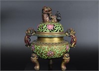 Chinese enamel over bronze incense burner