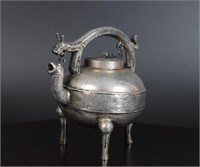Chinese Qing archaic bronze shape tripod sterling