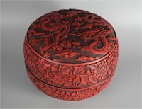 Chinese carved round cinnabar box