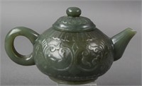 Chinese carved celadon jade teapot