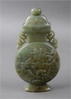 Chinese carved celadon jade vase