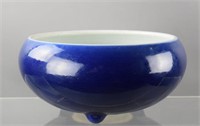 Chinese Qing blue glazed porcelain censer