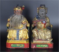 Pr. Chinese Qing carved gilt wood Wen Wu Caishen(