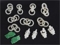 14 pieces Chinese carved jade rings and pendants