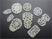 Nine pieces Chinese carved pendants