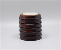 Chinese carved bamboo shape jade inlaid tea caddy