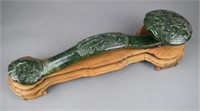 Chinese carved spinach green jade Ruyi scepter