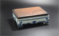 Chinese Qing blue and white porcelain ink-stone