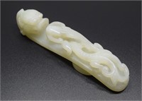 Large Chinese carved white jade dragon shape belt