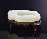 Chinese carved white jade brush washer